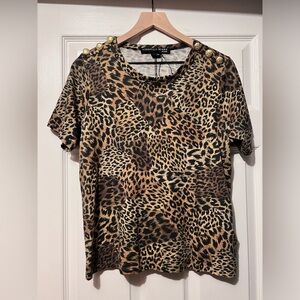 Veronica Beard Leopard Shirt with gold buttons